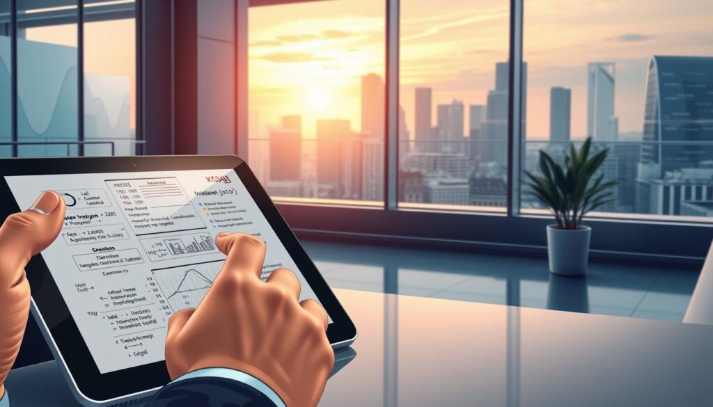 A detailed illustration representing "mechanizmy likwidacji," focusing on the processes of calculating insurance compensation. In the foreground, a digital tablet displays complex calculation algorithms and formulas, with a hand in professional attire operating it. The middle ground features a futuristic office setting with charts and graphs on glass walls, showcasing the analysis of claims. In the background, there are large windows revealing a city skyline with a soft sunset glow, casting warm light into the room. The atmosphere is analytical and focused, symbolizing precision and professionalism in the insurance field. The overall mood is serious and informative, designed to convey clarity and depth in the understanding of compensation mechanisms. A detailed illustration representing "mechanizmy likwidacji," focusing on the processes of calculating insurance compensation. In the foreground, a digital tablet displays complex calculation algorithms and formulas, with a hand in professional attire operating it. The middle ground features a futuristic office setting with charts and graphs on glass walls, showcasing the analysis of claims. In the background, there are large windows revealing a city skyline with a soft sunset glow, casting warm light into the room. The atmosphere is analytical and focused, symbolizing precision and professionalism in the insurance field. The overall mood is serious and informative, designed to convey clarity and depth in the understanding of compensation mechanisms.