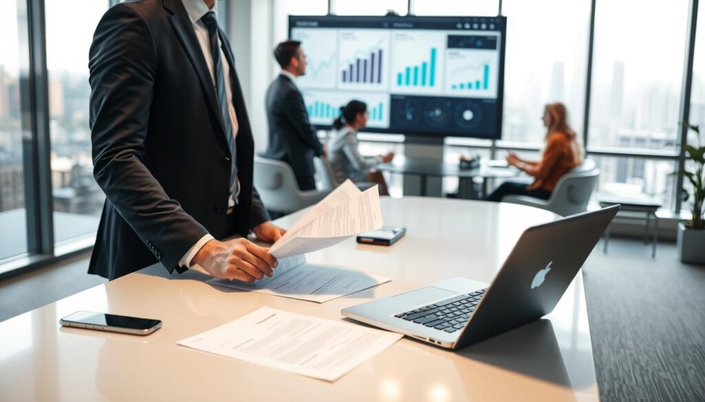 A professional insurance claims process depicted in a well-lit office setting. In the foreground, a business professional in smart attire, attentively reviewing documents on a sleek desk, with a laptop open and a claim form in hand. In the middle ground, a diverse group of colleagues engaged in a discussion around a table, with charts and graphs visible on a large screen behind them, showcasing data analysis related to insurance claims. The background features a large window letting in soft natural light, highlighting a modern city skyline, creating a sense of transparency and professionalism. The overall mood should be focused, analytical, and informative, emphasizing the complexity of insurance claim procedures. A professional insurance claims process depicted in a well-lit office setting. In the foreground, a business professional in smart attire, attentively reviewing documents on a sleek desk, with a laptop open and a claim form in hand. In the middle ground, a diverse group of colleagues engaged in a discussion around a table, with charts and graphs visible on a large screen behind them, showcasing data analysis related to insurance claims. The background features a large window letting in soft natural light, highlighting a modern city skyline, creating a sense of transparency and professionalism. The overall mood should be focused, analytical, and informative, emphasizing the complexity of insurance claim procedures.